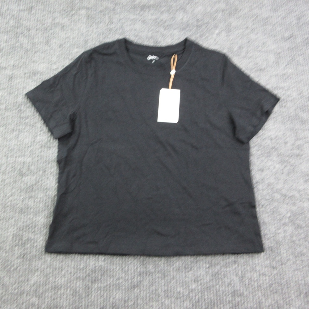 Quince Shirt Womens M Black Boxy Cropped Crewneck 100% Organic Cotton NWT
